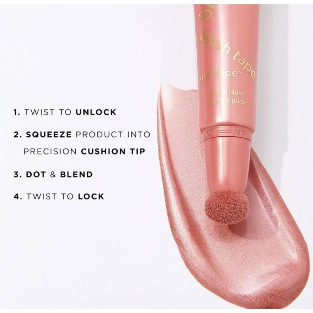 NEW tarte Blush Tape Liquid Blush Pink Dewy Glow Diamond Powder Cushion Tip .4oz